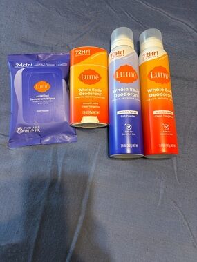 Lume Whole Body Deodorant & Wipes Bundle - Orange and Purple